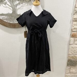 NWT Shabby Apple Retro Style Swiss Dot Dress Front Tie Black Small